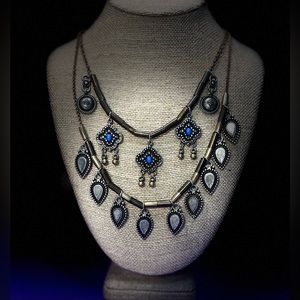 Blue Bohemian Desert Chic Free People Necklace with Silver Copper Brass tones